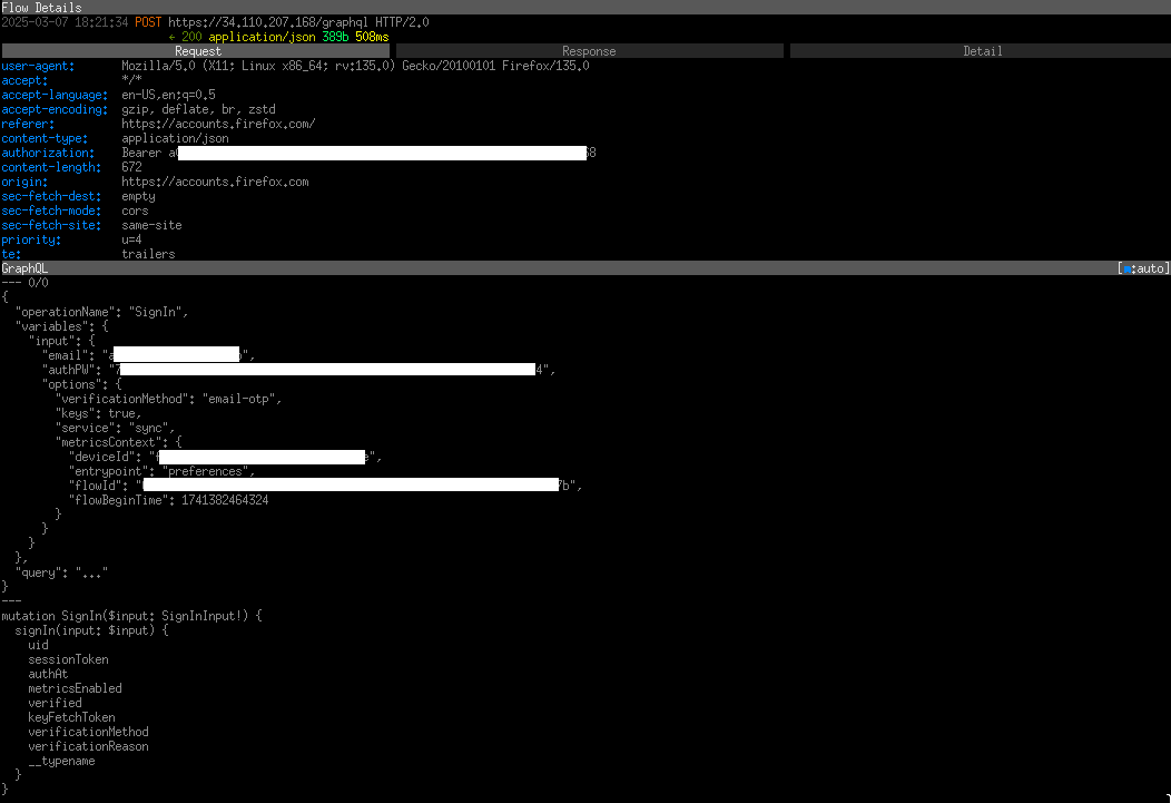 mitmproxy confirming the network traffic