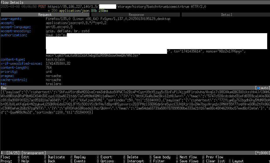 mitmproxy sniffing history sync